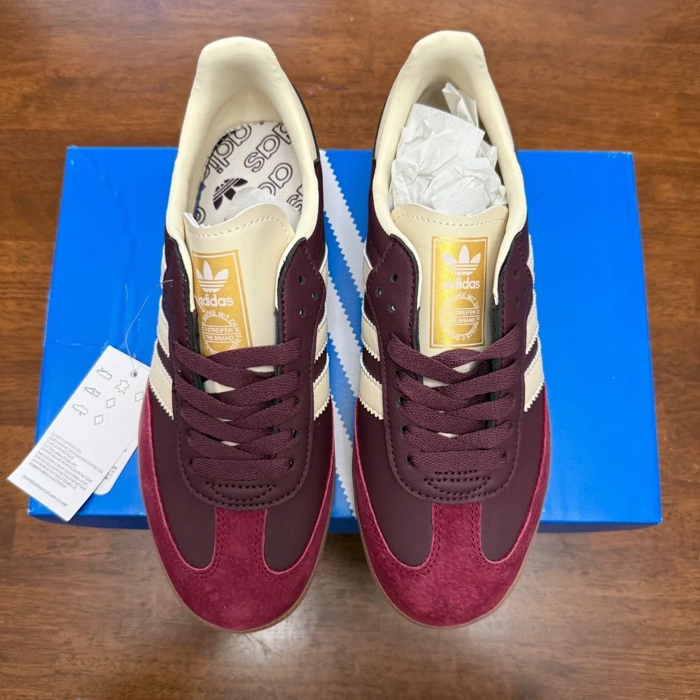 Adidas Samba OG W Women Size 7.5 Maroon Crew White Gold Metallic ID0477 Gum Sole - Picture 5 of 6